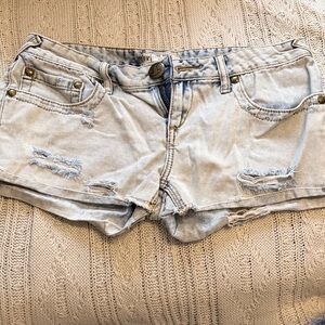 Free People Light Wash Distressed Jean Shorts
